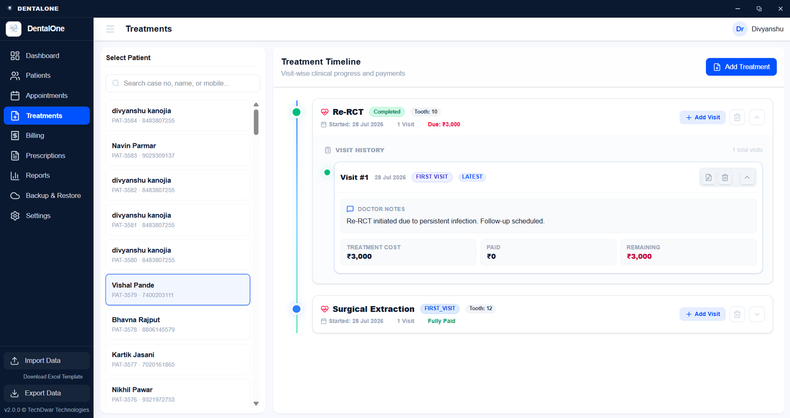 Treatment History - Treatment plans and procedure tracking